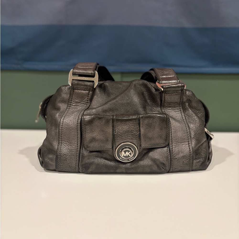 Michael Kors Leather Handbag Gray Silver MK Purse